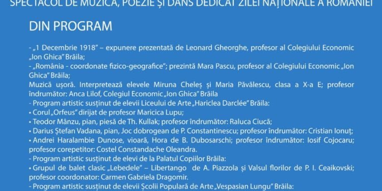 Muzeul Brăilei „Carol I” găzduiește un spectacol dedicat Zilei Naționale a României