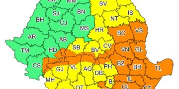 Cod portocaliu în județul Brăila! Precipitații abundente de sâmbătă, ora 10 până duminică la ora 18. Duminică, de la ora 2 până la ora 16, este cod galben de viscol