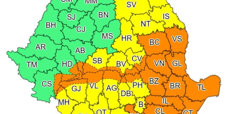 Cod portocaliu în județul Brăila! Precipitații abundente de sâmbătă, ora 10 până duminică la ora 18. Duminică, de la ora 2 până la ora 16, este cod galben de viscol