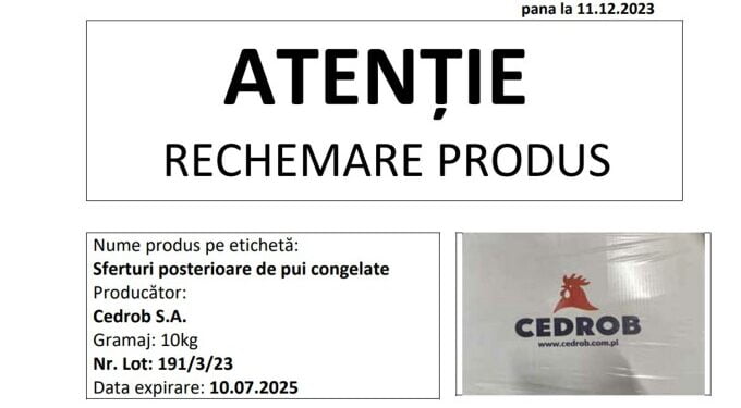 Carne de pui congelată contaminată cu Salmonella, retrasă din magazine. La Brăila a fost comercializată de Selgros