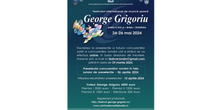 Au început înscrierile la cea de-a XIX-a ediție a Festivalului Internațional de Muzică Ușoară „George Grigoriu”