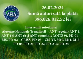 Peste 396 milioane lei autorizate la plată în data de 26.02.2024