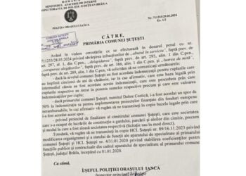 Primarul Șuțeștiului, Costică Dobre (PSD), reclamat la poliție pentru mai multe nereguli. S-a deschis dosar penal pentru abuz în serviciu, delapidare, coruperea alegătorilor și luare de mită