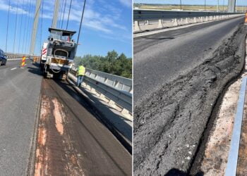Podul peste Dunăre de la Brăila este re-re-reasfaltat. Va dura două luni, după care va fi ca nou, iar PSD-iștii se vor lăuda cu „măreața realizare” și în campania de la parlamentare