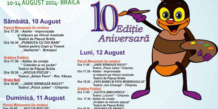 În perioada 10-14 august are loc a X-a ediție a Festivalului internațional de Teatru pentru Copii ”Cărăbuș”