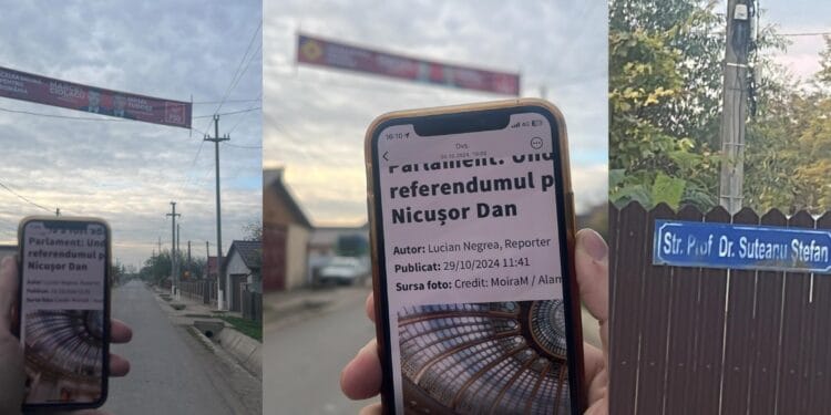 Banner cu candidatul PSD la prezidențiale tronează și în campania electorală pe stâlpii din comuna Viziru