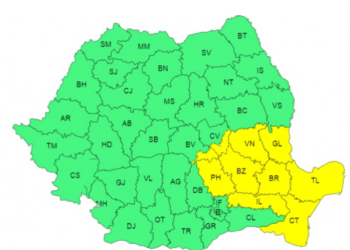 Avertizare meteo de intensificări ale vântului, precipitații moderate cantitativ, răcire a vremii