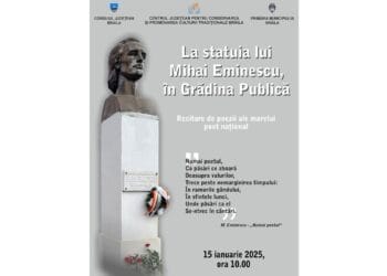 Recitare de poezii în Grădina Publică din Brăila, la statuia lui Mihai Eminescu  