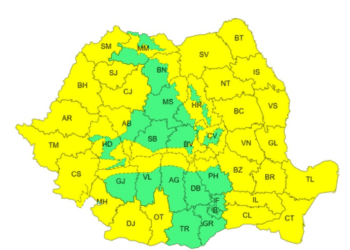 Cod galben de viscol și ninsori, intensificări puternice ale vântului în aproape toată țara