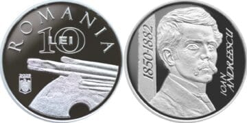 monedă din argint cu tema 175 de ani de la nașterea lui Ioan Andreescu