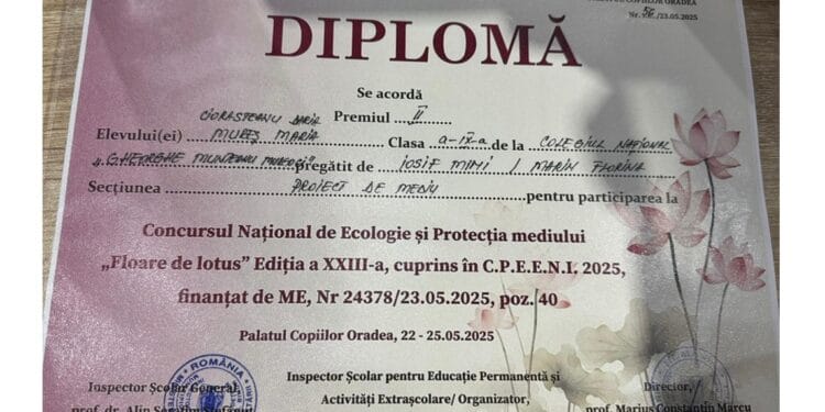 Echipa Colegiului Național „Gh. M. Murgoci” Brăila a obținut Premiul II la Concursul Național de Ecologie și Protecția mediului „Floare de lotus”