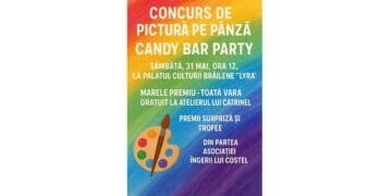 Atelier de pictură pe pânză cu culori acrilice, organizat la Palatul Culturii Brăilene „Lyra”, pentru a sărbători Ziua Copilului