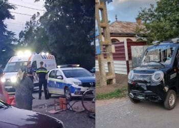 Un bărbat băut a intrat cu mopedul pe terasa unui magazin și a declanșat o bătaie generală