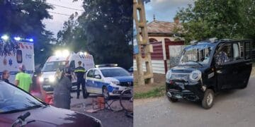 Un bărbat băut a intrat cu mopedul pe terasa unui magazin și a declanșat o bătaie generală
