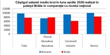 Decalaj salarial semnificativ: Brăilenii câștigă mult mai puțin decât media națională. Singura excepție este Agricultura
